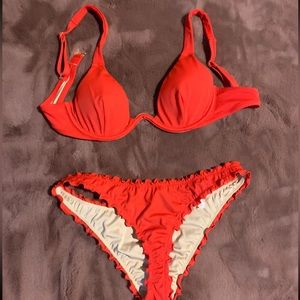 NEW Shade & Shore Red Underwire Swim Set in 34B/S